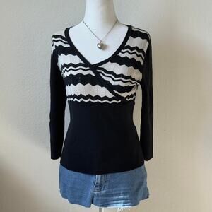 y2k fitted black striped babydoll style silk blend top